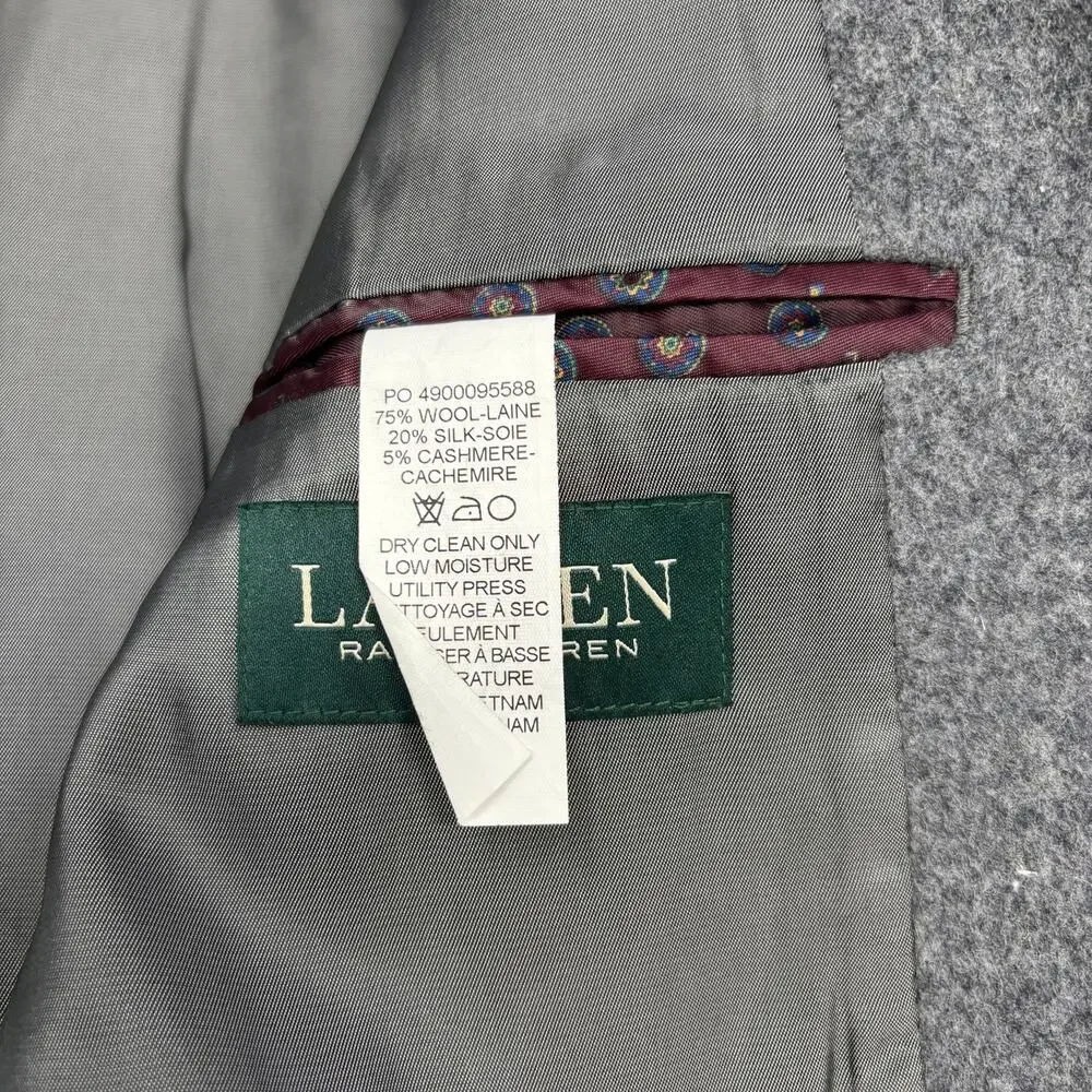 Lauren Ralph Lauren Mens‎ 46L Gray Wool Silk Cashmere Blend 2 Button Blazer